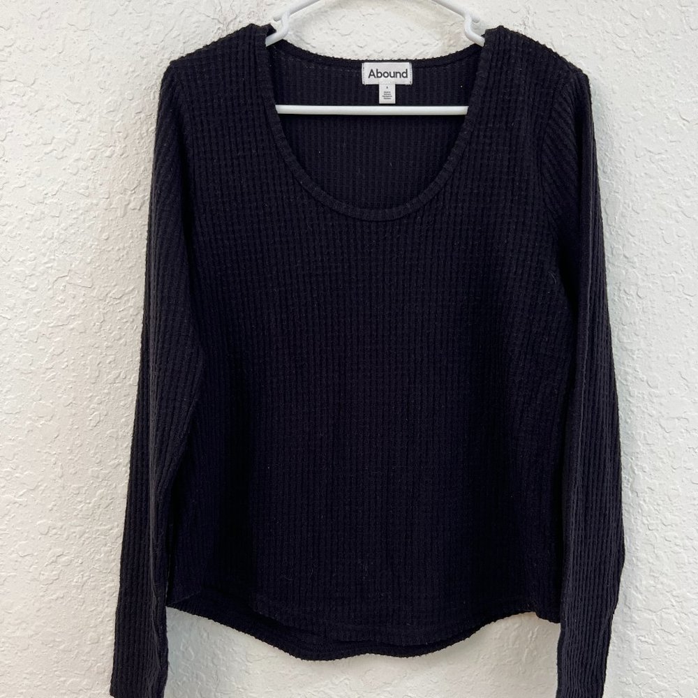 Abound Women's Black Cozy Crew Neck Cropped Sweatshirt Size Small
